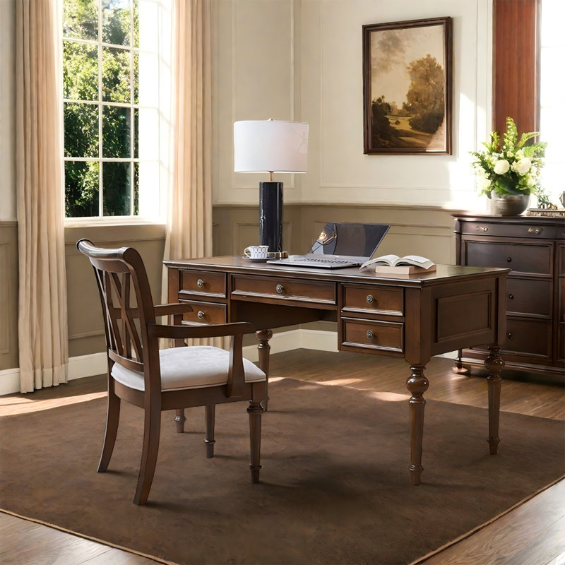 Luxury Modern Solid Wood Writing Desk, 30.71" H x 62.99" W x 29.92" D