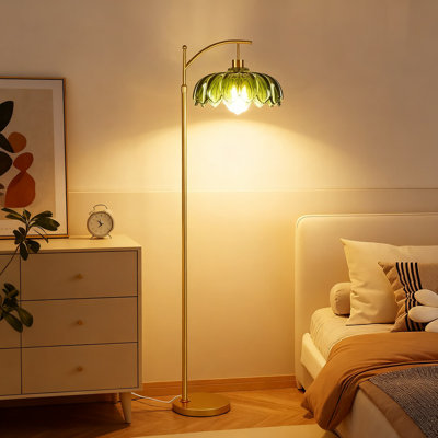 Lampe sur pied de style Mid-Century moderne avec télécommande, lumière sur pied rétro à intensité réglable avec abat-jour en verre vert pour le salon et la chambre à coucher