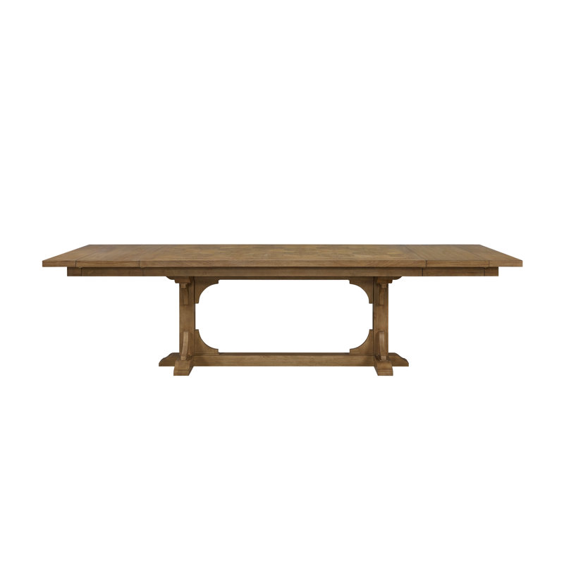 Contemporary Minimalist Trestle Table, 30" H x 144" W x 44" D, Almond