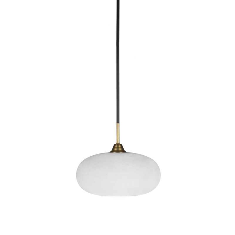 Luminaire suspendu à tige avec fini noir mat et laiton A 13 po, Mousseline blanche