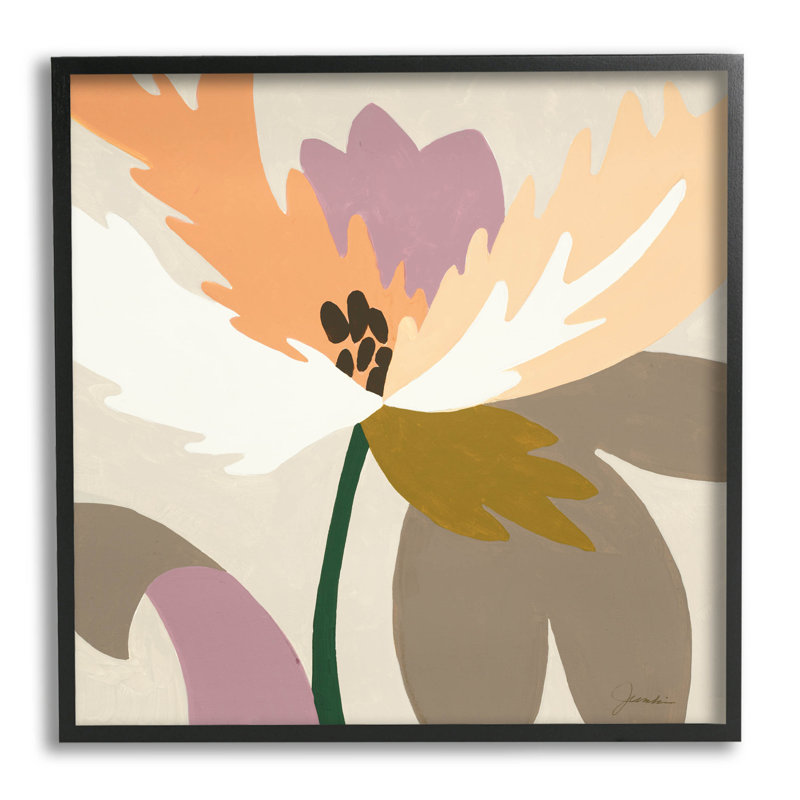 Art géométrique en forme de pétale de fleur encadrée par Liz Jardine, H 17 po x l 17 po x P 1,5 po