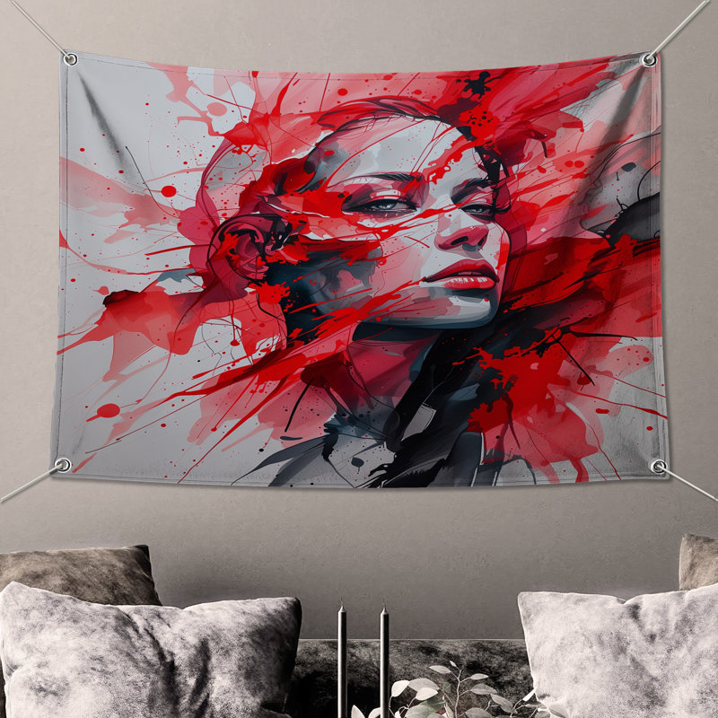 Portrait tapisserie murale - art mural, H 68 po x l 80 po avec 4 œillets