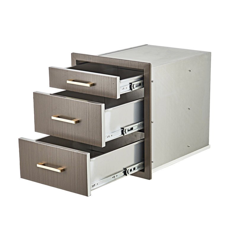 Armoire extérieure modulaire en acier inoxydable résistante aux intempéries avec 3 tiroirs pour barbecue et îlot de patio