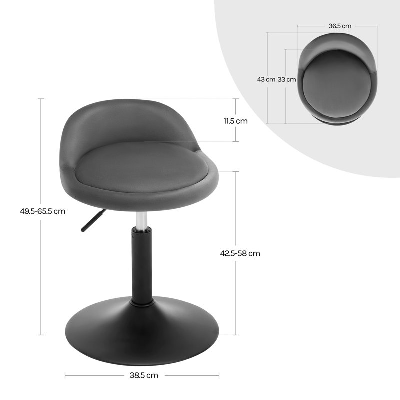 Sunizona Upholstered Velvet Adjustable Height Bar Stool, Matt black, in Grey