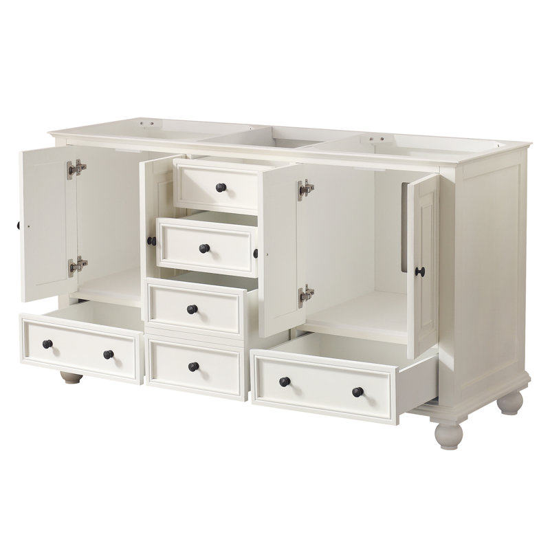 Thompson 61" Double Modern Bathroom Vanity Set, French White, Cala White, 60"
