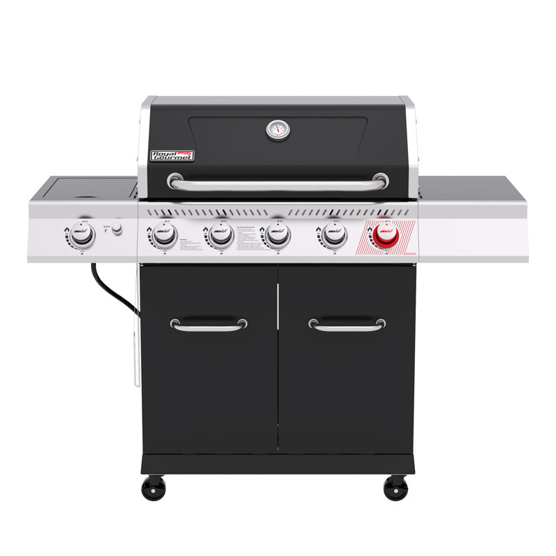 Barbecue au gaz à 5 brûleurs Royal Gourmet avec brûleur Sear et brûleur latéral, sortie 64 000 BTU, noir
