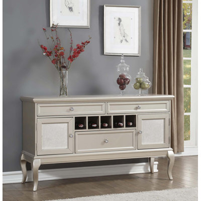 Buffet moderne avec 3 tiroirs, porte-bouteilles et tablettes réglables