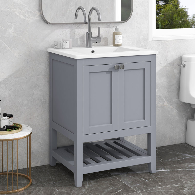 61mm Single Bathroom Vanity with Ceramic Basin, Gray