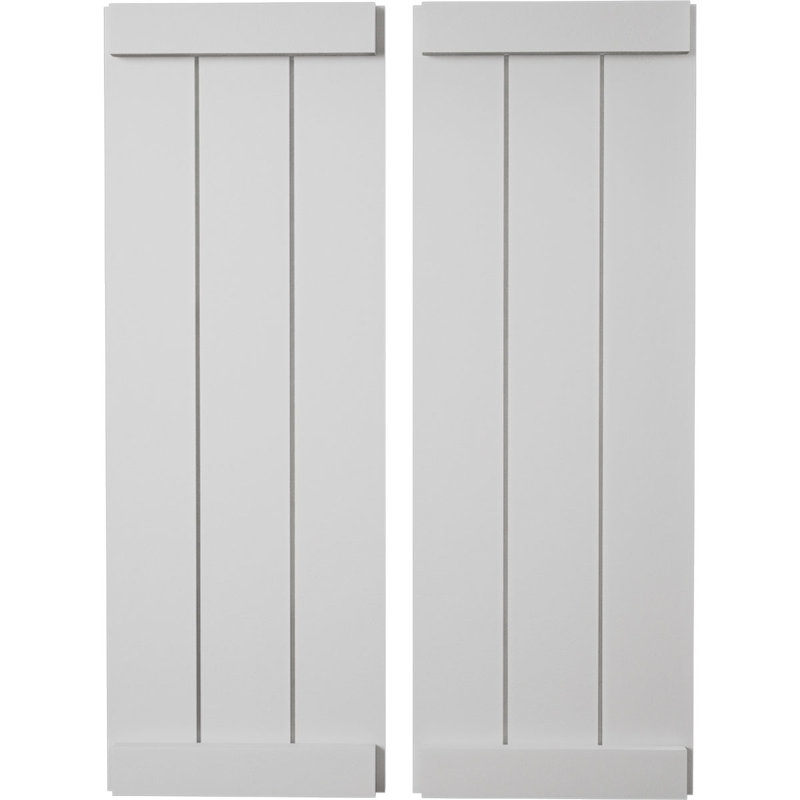 Volets rustiques en faux bois à trois planches jointes avec lattes (par paire), Texture lisse / brun clair apprêté, 16"
