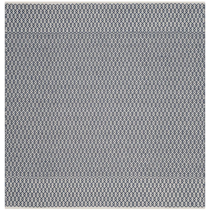 Tapis ivoire / bleu marine en coton tissé à plat à la main Bester, Carré 4 pi
