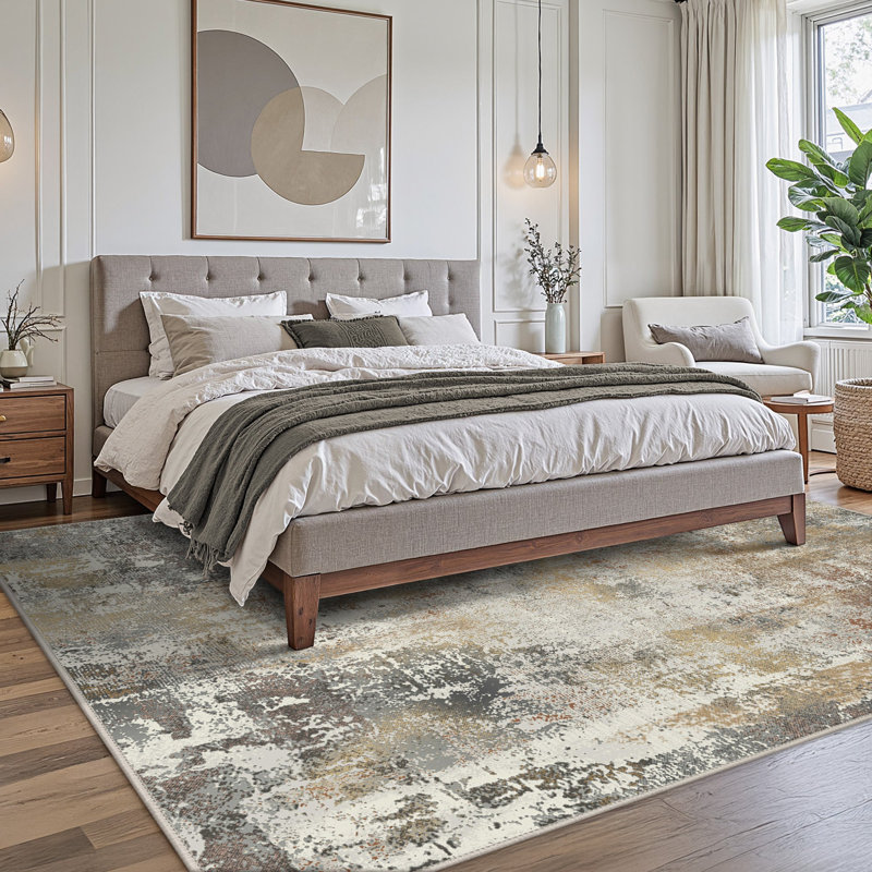 Tapis d'intérieur gris / beige Pavelina , Gray, Rectangulaire 8 pi x 10 pi