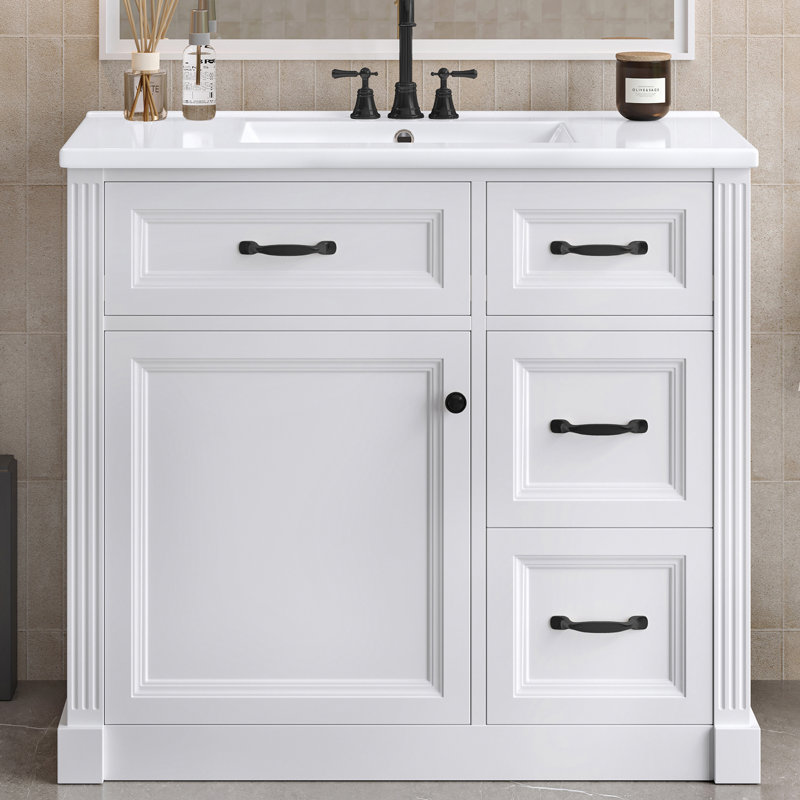 Meuble-lavabo moderne 36 po avec comptoir en céramique, Blanc