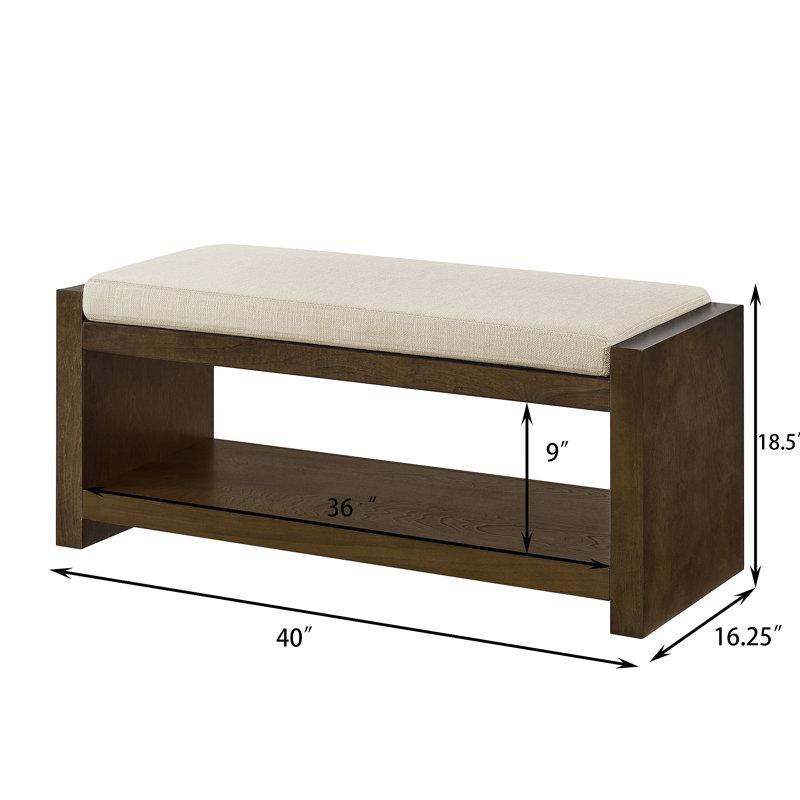 Charmant banc d'appoint de 40 pouces avec étagère à chaussures à tablette inférieure, sièges rembourrés pour le salon et la chambre à coucher, solution de rangement compacte et élégante
