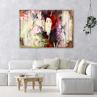 Shabby Elegance Girl With Hat - No Frame Print on Canvas