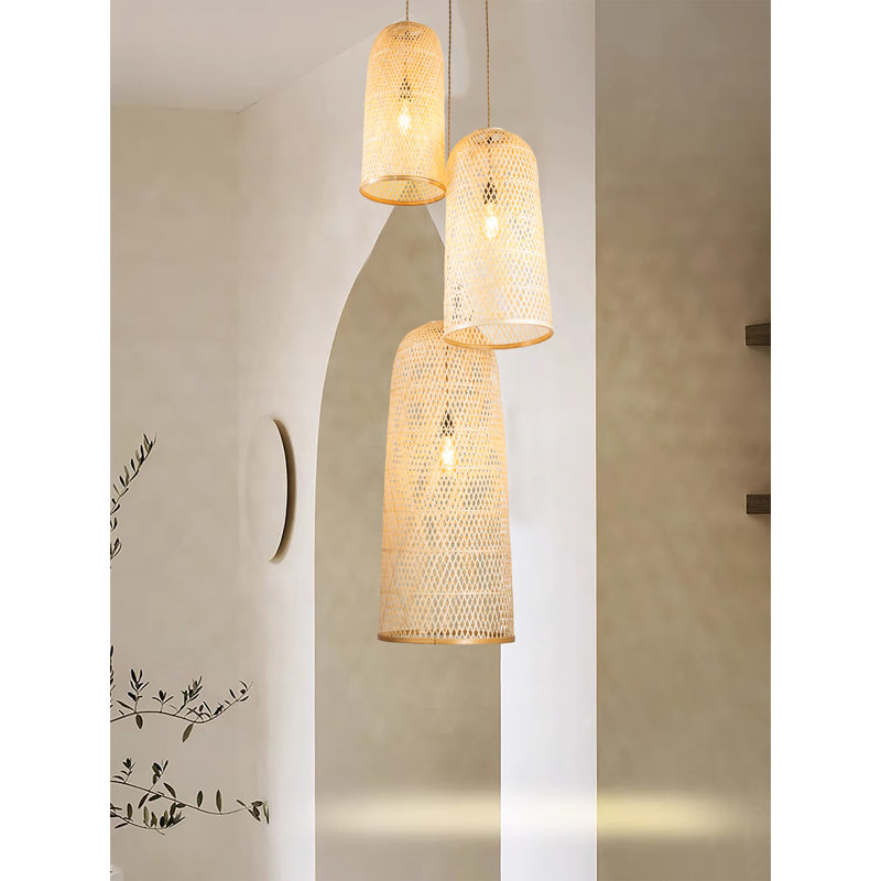 Luminaire suspendu en rotin tissé 3 lumières