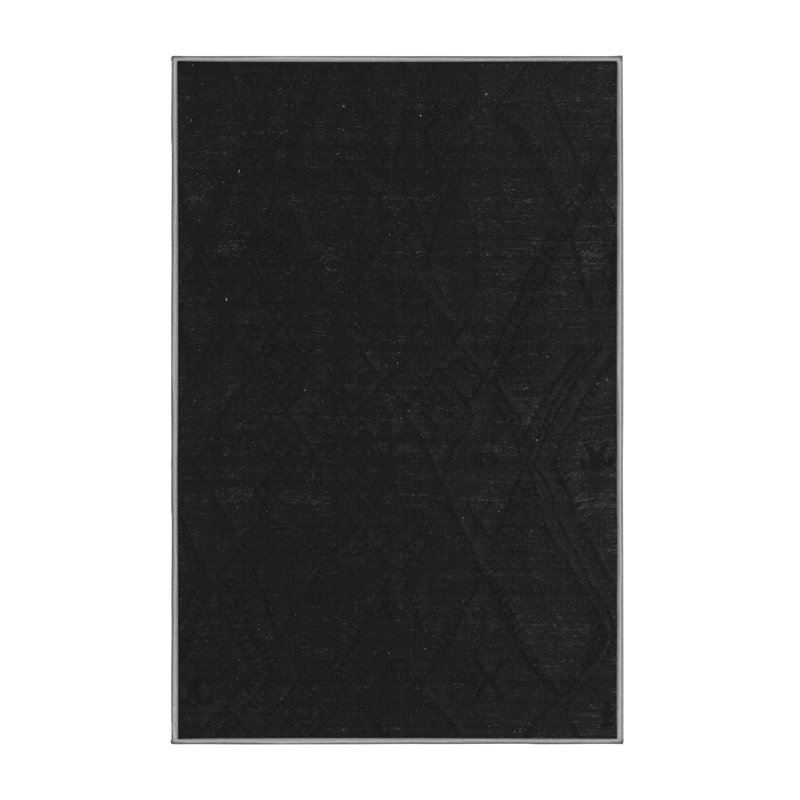 Tapis noir en chenille / polyester tissé à la machine Mekaela, Rectangle 8 pi x 10 pi