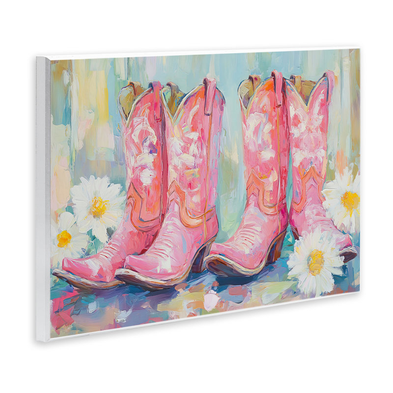 Plaque murale paires de bottes de cow-boy roses, design par Tina LeCour, H 13 po x l 19 po