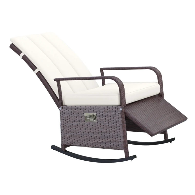 Outdoor Rocking Rattan Recliner,Rocker Chair, Brown, White