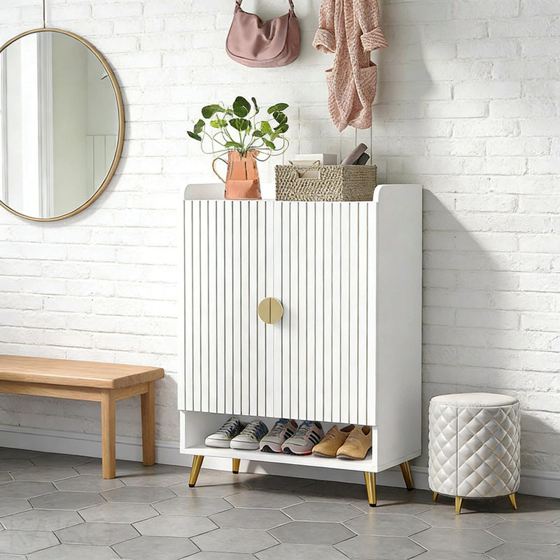 Spacious Shoe Storage Organizer,Modern Style Shoe Cabinet, Gold,White