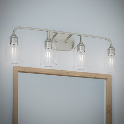 Ilia 4-Light Brushed Nickel Bath Vanity with Clear Glass Shades