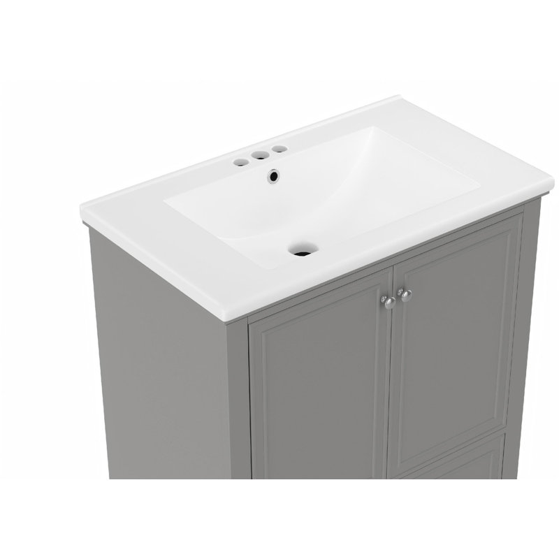 Ensemble de meuble-lavabo gris 30 po avec lavabo; Armoire polyvalente avec portes et tiroir; Structure solide et panneaux de fibres à densité moyenne