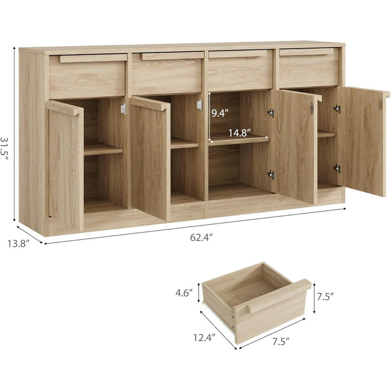 Buffet à 2 tiroirs, grande table basse pour la cuisine, la salle à manger et le salon