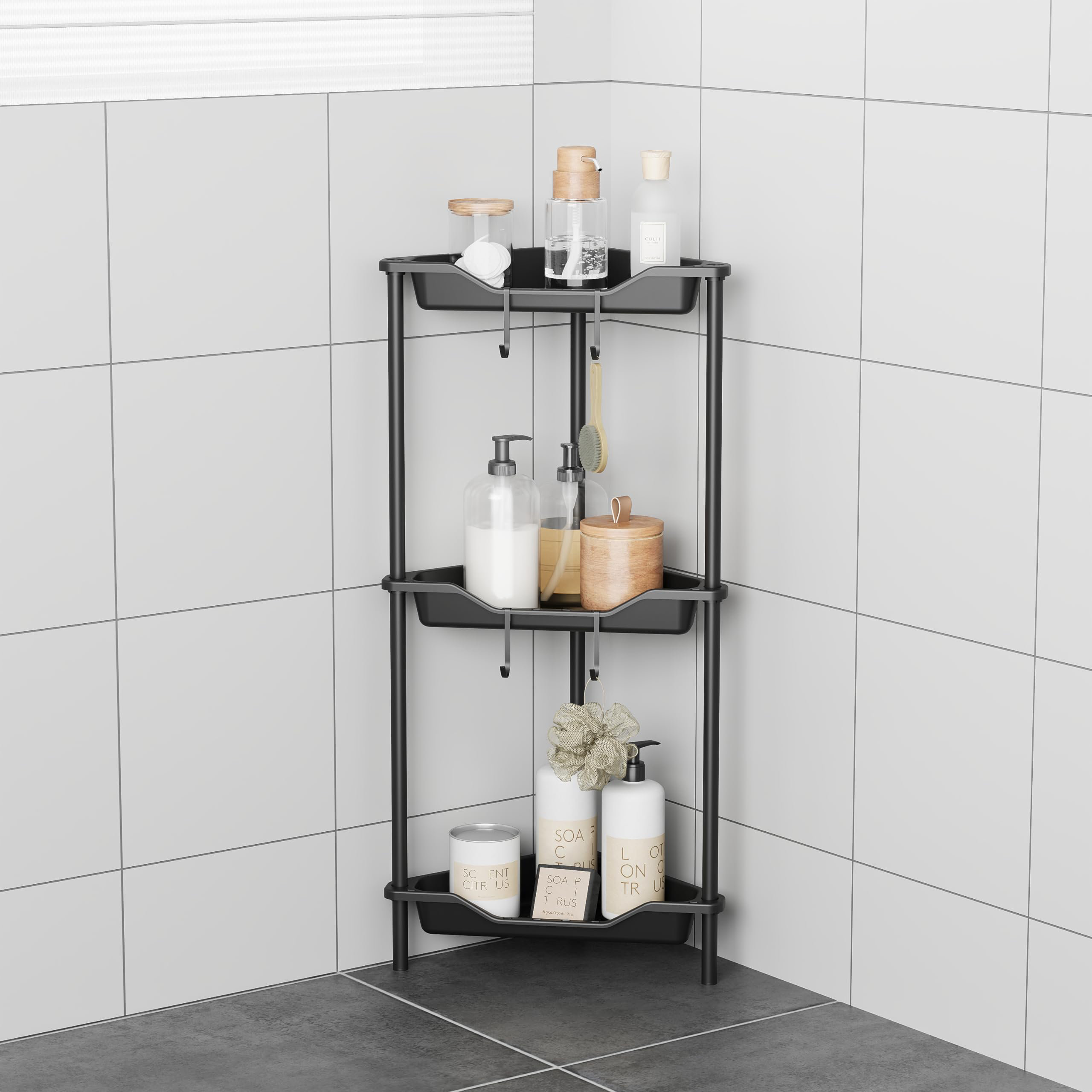 Rebrilliant 3-Layer Floor-Standing Corner Shower Rack, Plastic Metal ...