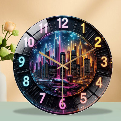 Horloge murale Neon Cityscape
