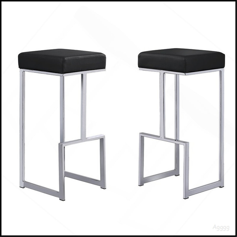 Ensemble de 2 tabourets de bar 31 po en simili cuir avec base chromée, tabouret de comptoir sans dossier pour la cuisine, noir