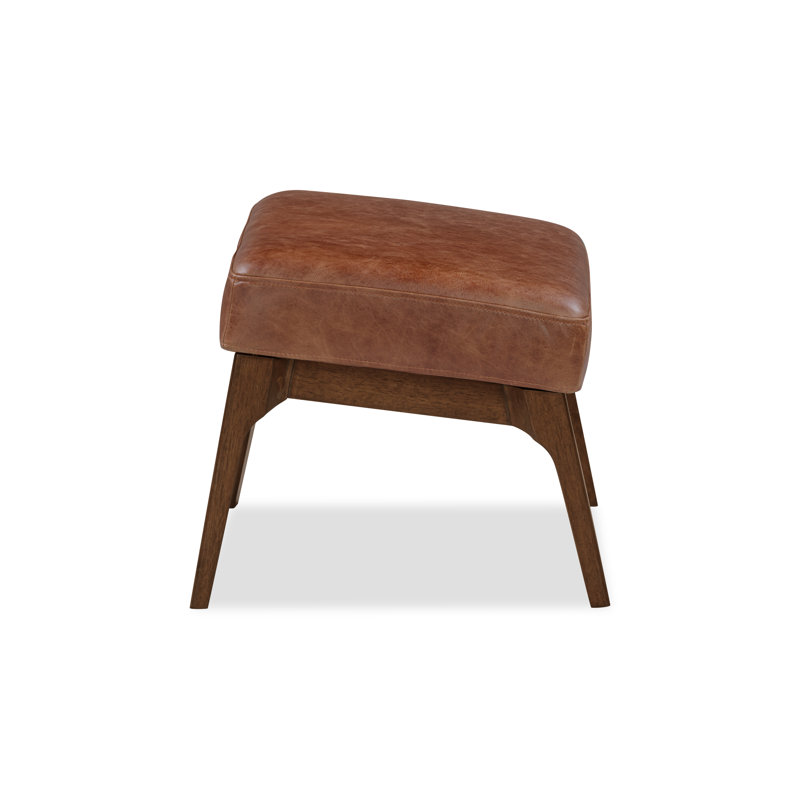 Cue Ottoman Leather Tan Dark Walnut