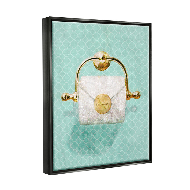 Fashion Toilet Paper Roll Iconic Blue Designer Glam  Jet Black Framed Floating Canvas Wall Art by Ziwei Li