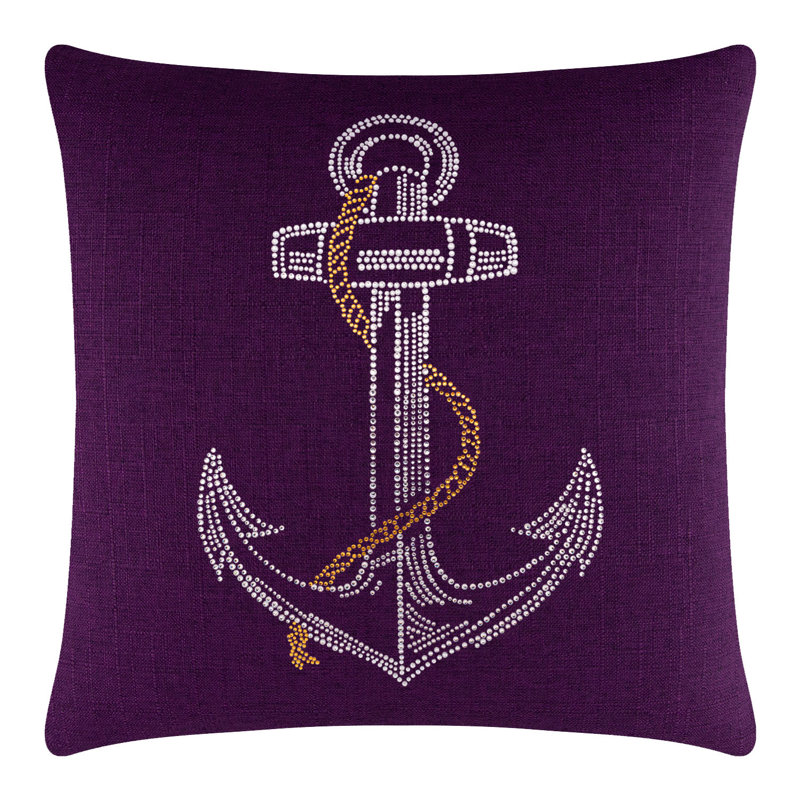 Coussin Sparkles Home Anchor | Motif nautique strass | Bourre en polyester | Lavable à la machine, 16 po x 5 po, Mauve