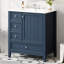 Dans un meuble-lavabo bleu (doit inclure le meuble-lavabo et le lavabo)