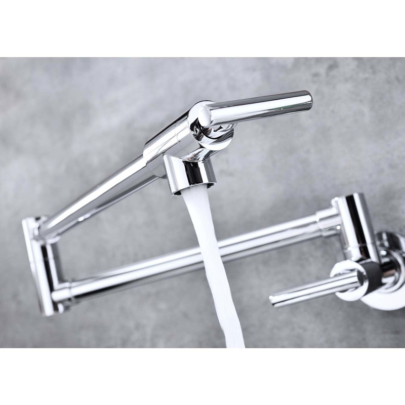 Wall Mount Folding Pot Filler Faucet, 360 Rotation, Brass, , Double Handles For  Water Control, Corrosion Surface Faucet Kitchen, Mounted, Swivel, , Handle Design Precise