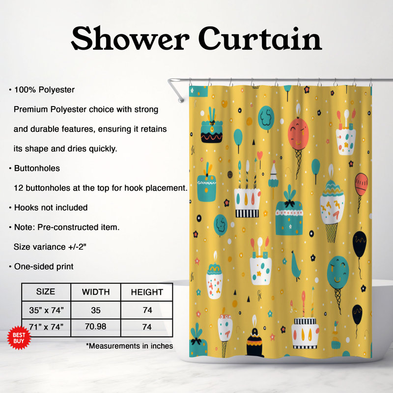 Party Happiness - Rideau de douche Premium, H 74 po x l 71 po