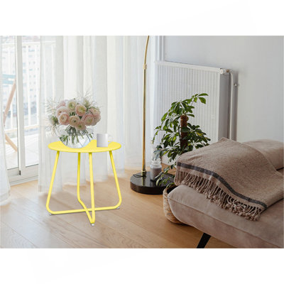 Tables d'appoint d'extérieur Babion, petite table d'appoint ronde en métal, table de bout en métal résistante aux intempéries pour patio, balcon de jardin, jardin, porche, chevet, jaune
