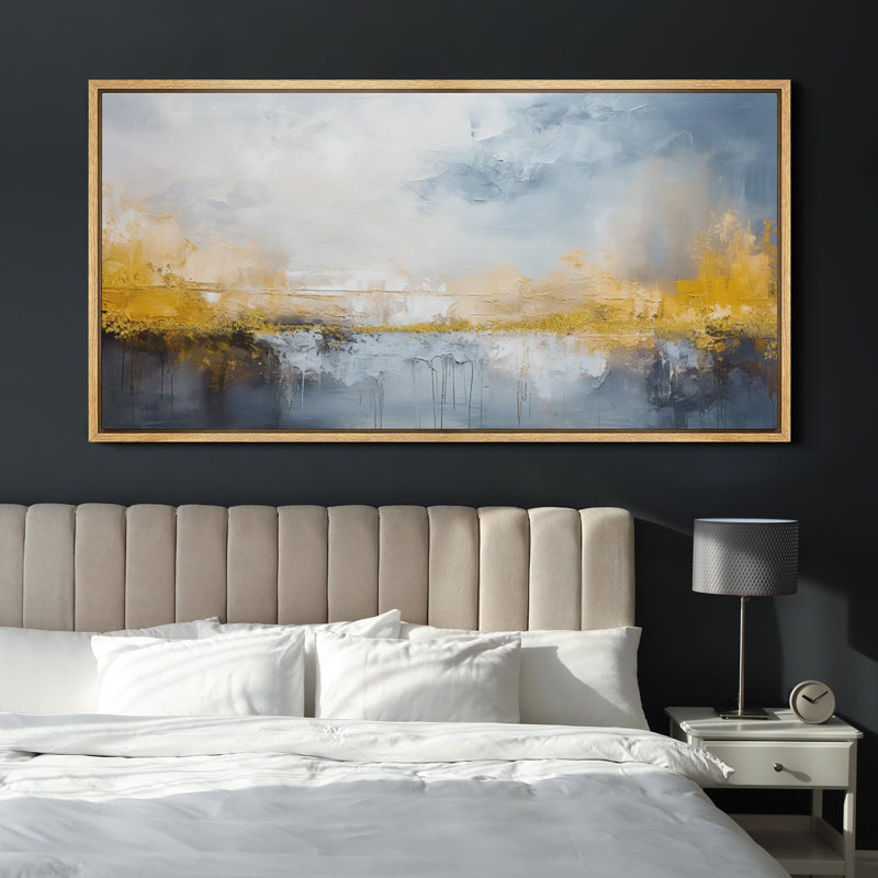 «Minimal Landscape Abstract Texture Effect Gold and Blue Horizon Landscape», reproduction d'art sur toile, H 30 po x l 60 po