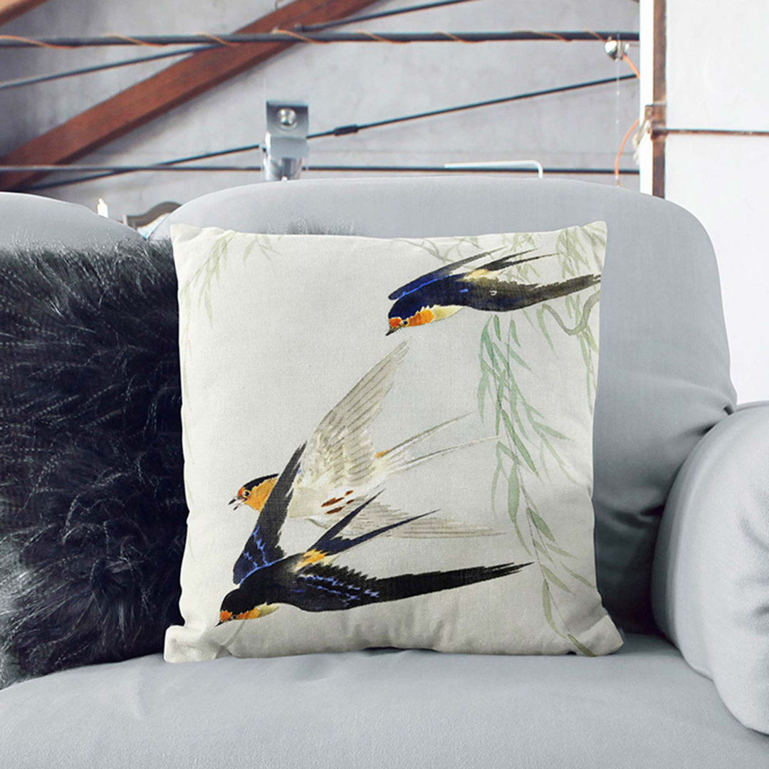 Swallows in Flight by Ohara Koson Cushion with Filling