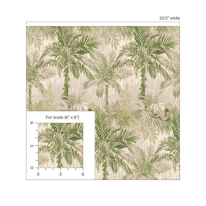 Tommy Bahama Cat Island Palm 18' L x 20.5" W Peel and Stick Wallpaper Roll, Green