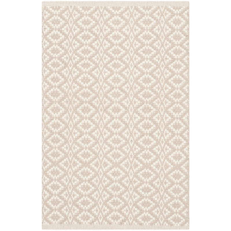 Tapis ivoire / beige en coton tissé à plat à la main Alieu Ikat, Rectangle 3 pi x 5 pi