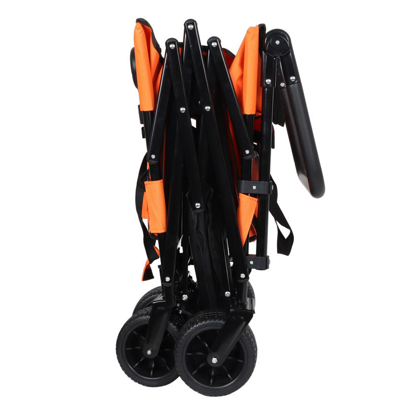 Chariot pliant 3-en-1 avec banquette, auvent et rangement, Orange