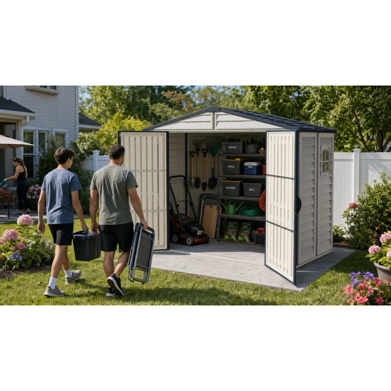 Remise de rangement d'extérieur en vinyle 8 x 6 avec base en métal Duramax RidgeLine