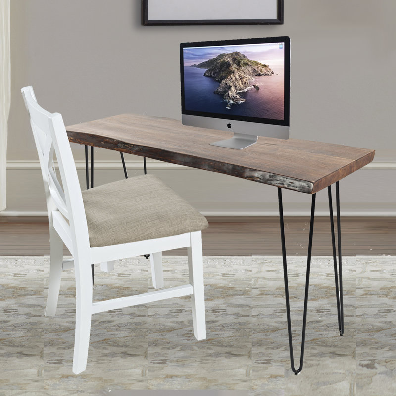 Gordonsville Solid Wood Top Metal Base Writing Desk, White/Cream