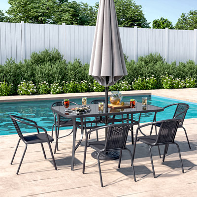 Alfie-Jack 6 - Person Metal Patio Dining Set with Rectangular Table