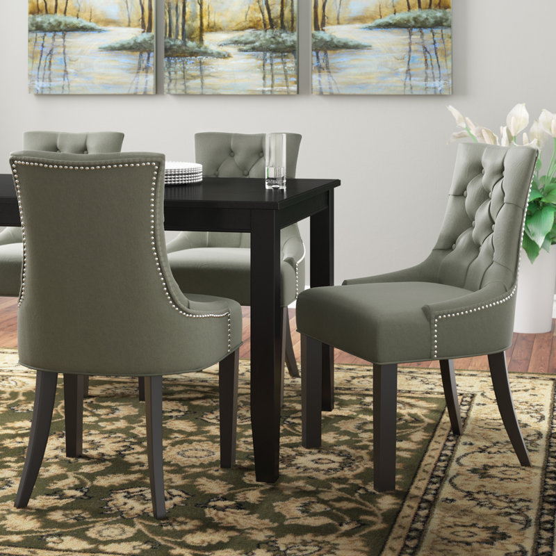 19.5'' H Upholstered Side Chair, Antique Sage, Espresso
