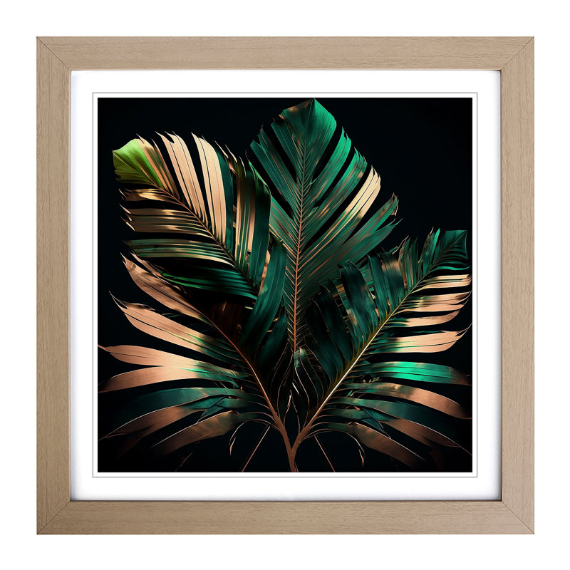 Palm Leaf Gestural Art - Single Picture Frame Print on Wood, Oak