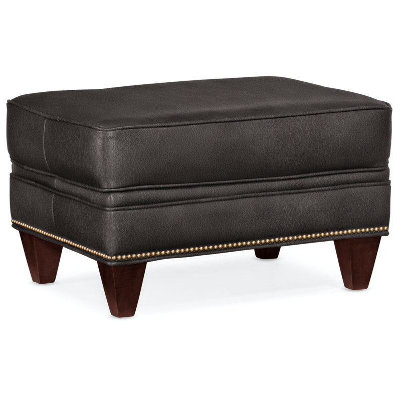 Repose-pieds rectangulaire en cuir véritable de 28,5 po de largeur Reddish, Cuir véritable Aspen Lenado brun, Acajou