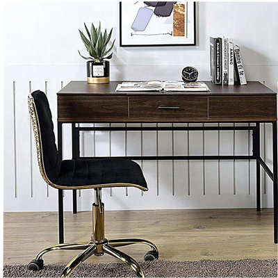 Oak and Black 1-Drawer Writing Desk with USB Port