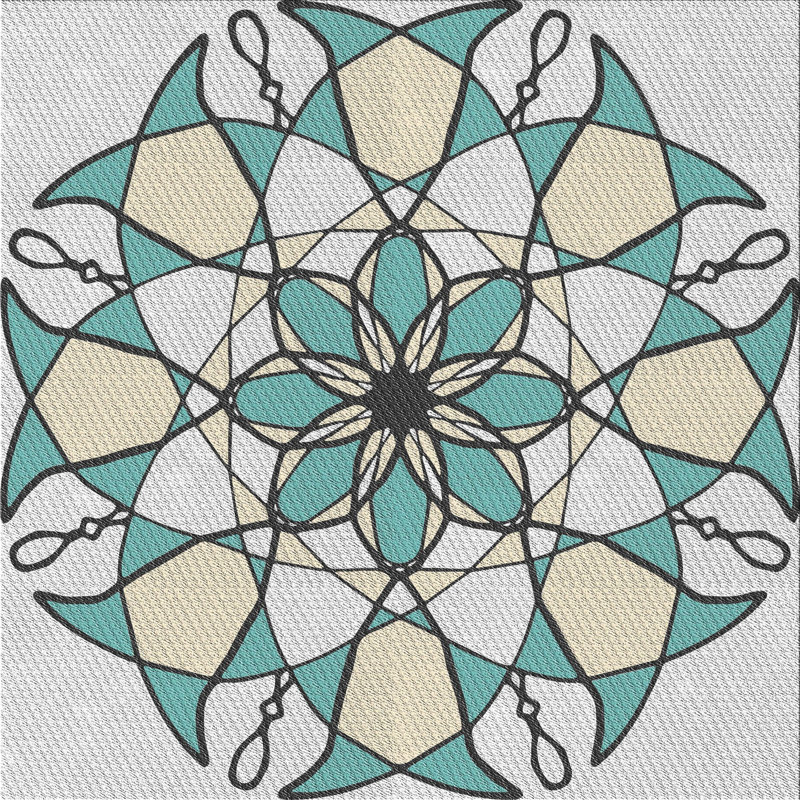 Tapis blanc cassé/vert mer, Carré 7 pi