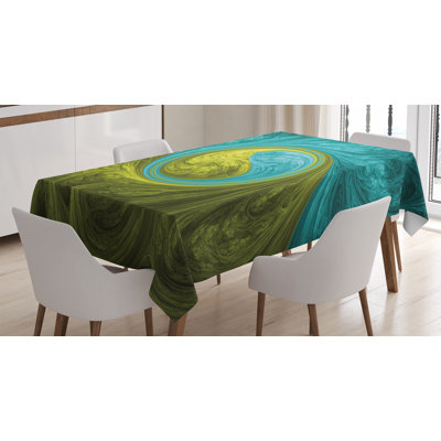 Ambesonne Spires Tablecloth, Eastern Spiral Psychedelic Design With Sunny Side Design, Rectangular Table Cover For Dining Room Kitchen Decor, 60" X 84", Khaki Teal